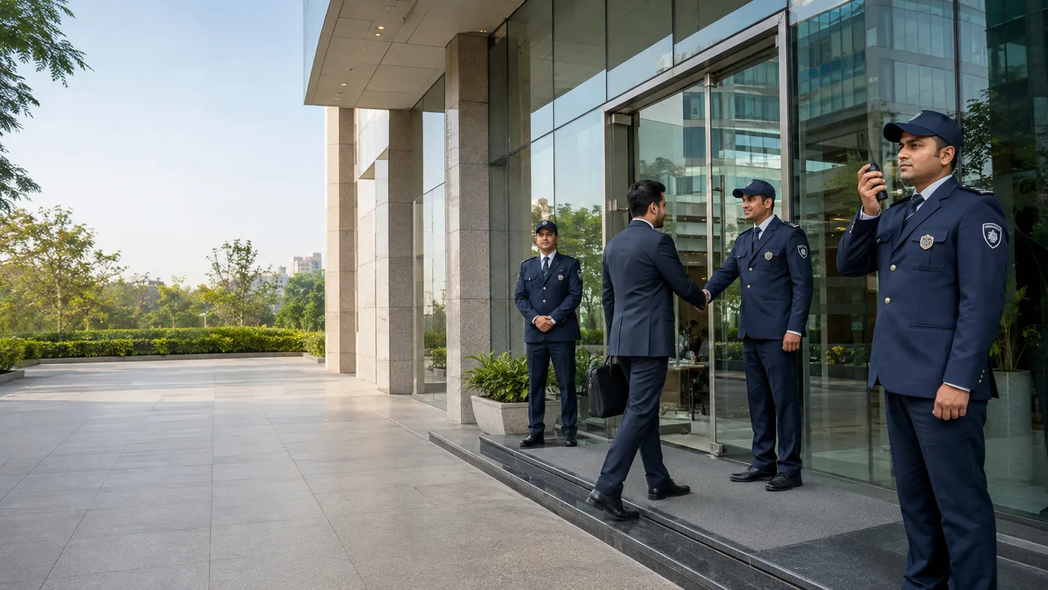 Uniformed security guards on duty in Delhi NCR