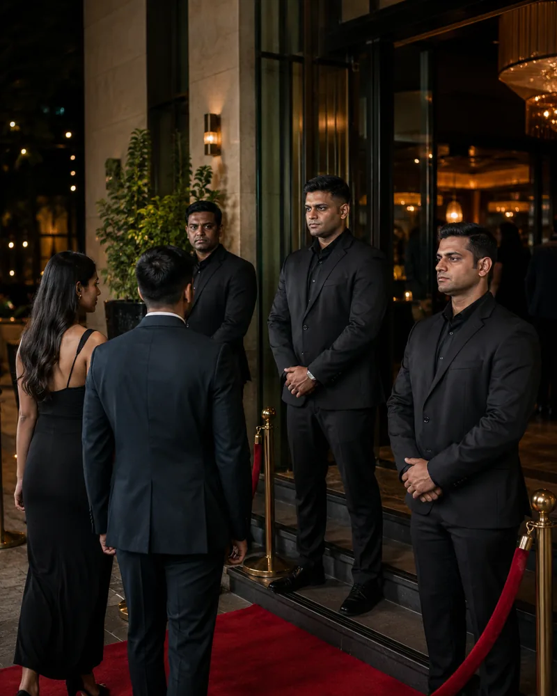 Event bouncers managing crowd security